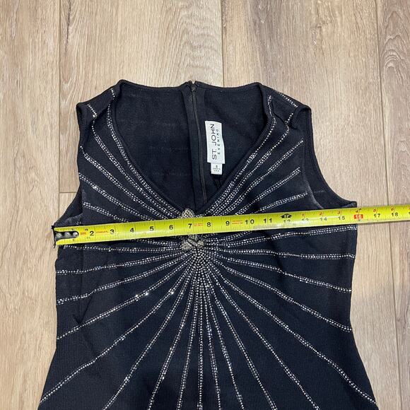 ST.JOHN EVENING Women's Beaded Sequin Embellished Midi Dress Size 6 In Black - Picture 4 of 7